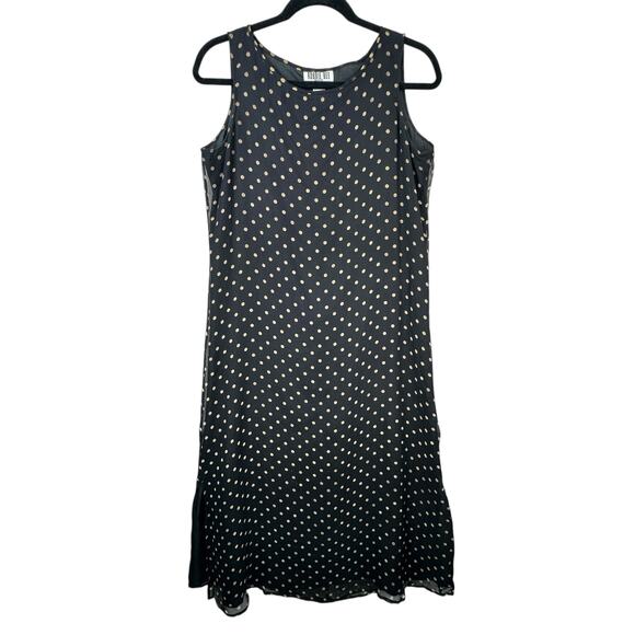 Y2K Robbie Bee Silk Shift Maxi Dress Size 8 Petite Sleeveless Polka Dot Classic - Picture 1 of 7